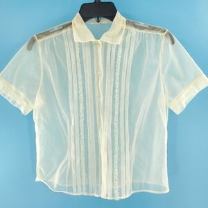 Vintage 60s sheer button up ivory top